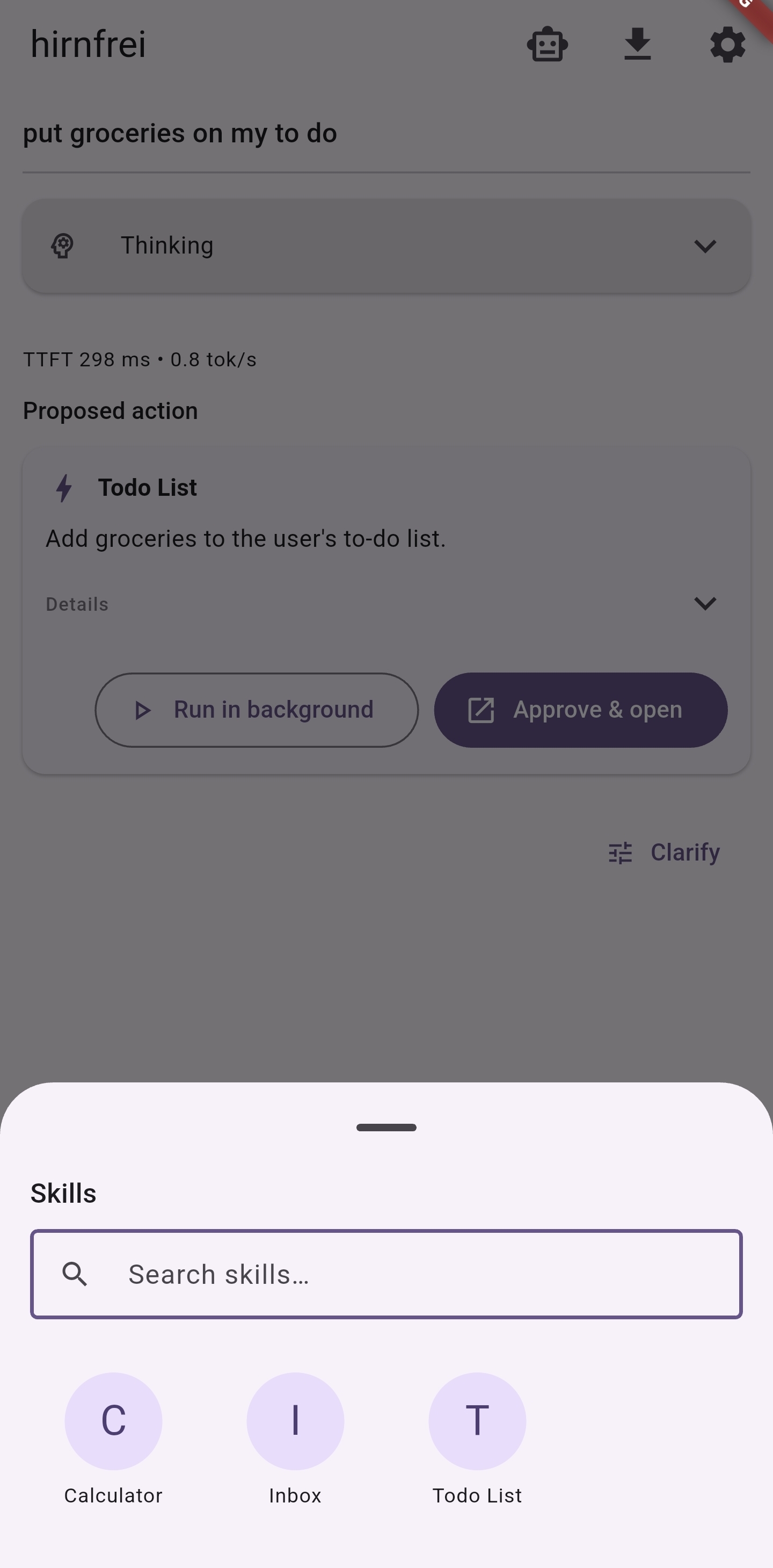 Skills management sheet with Calculator, Inbox and Todo List